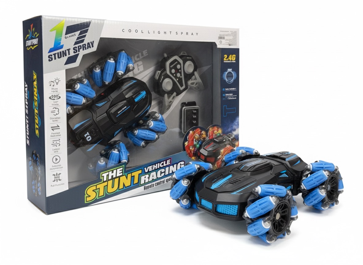2.4GHz Black Stunt Spray RC Car with Omni-Directional Wheels