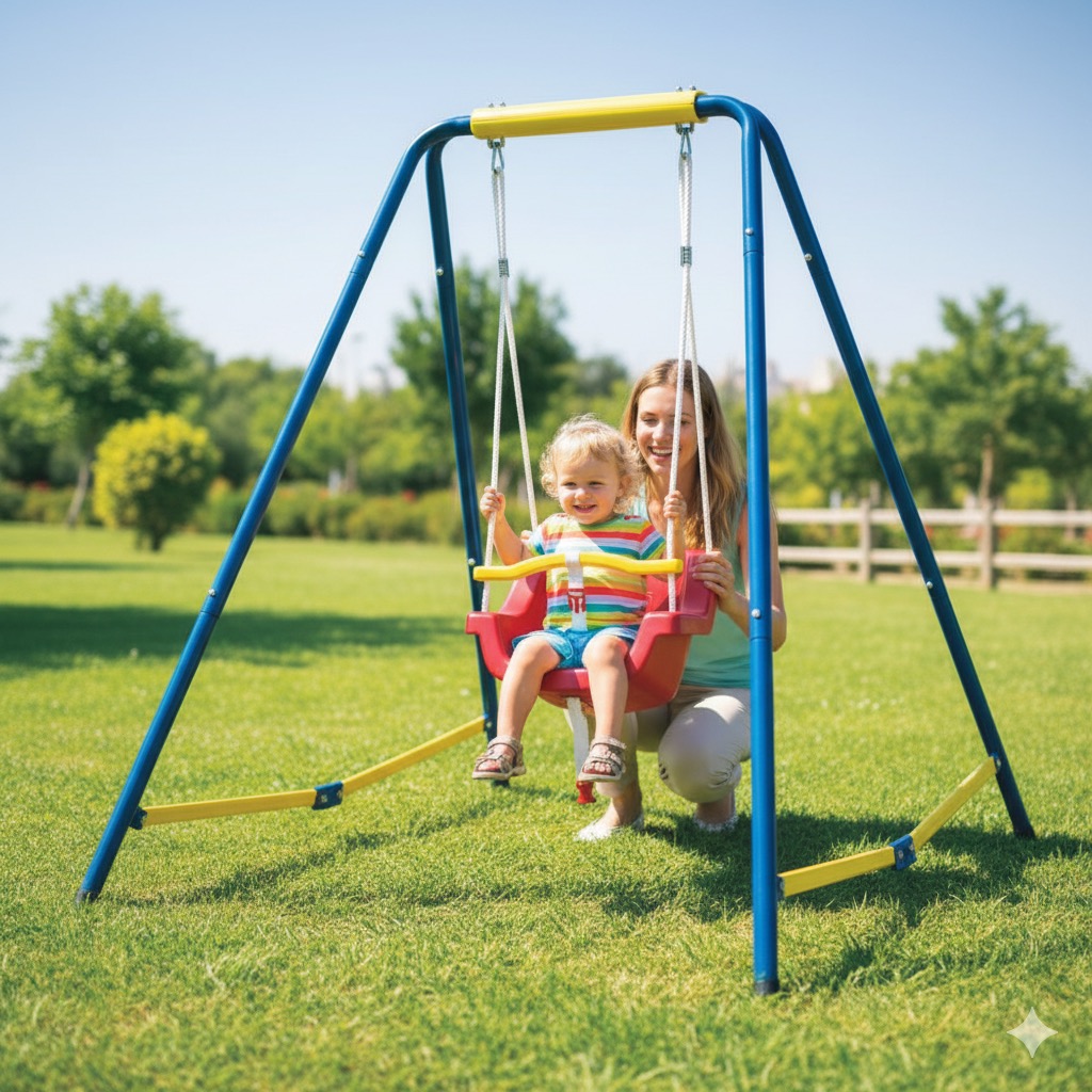 Toddler Outdoor Metal Swing Set with Safety Seat