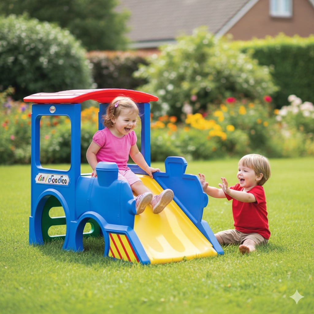 Kids' Train Engine Playhouse & Slide (105x96x70 cm)