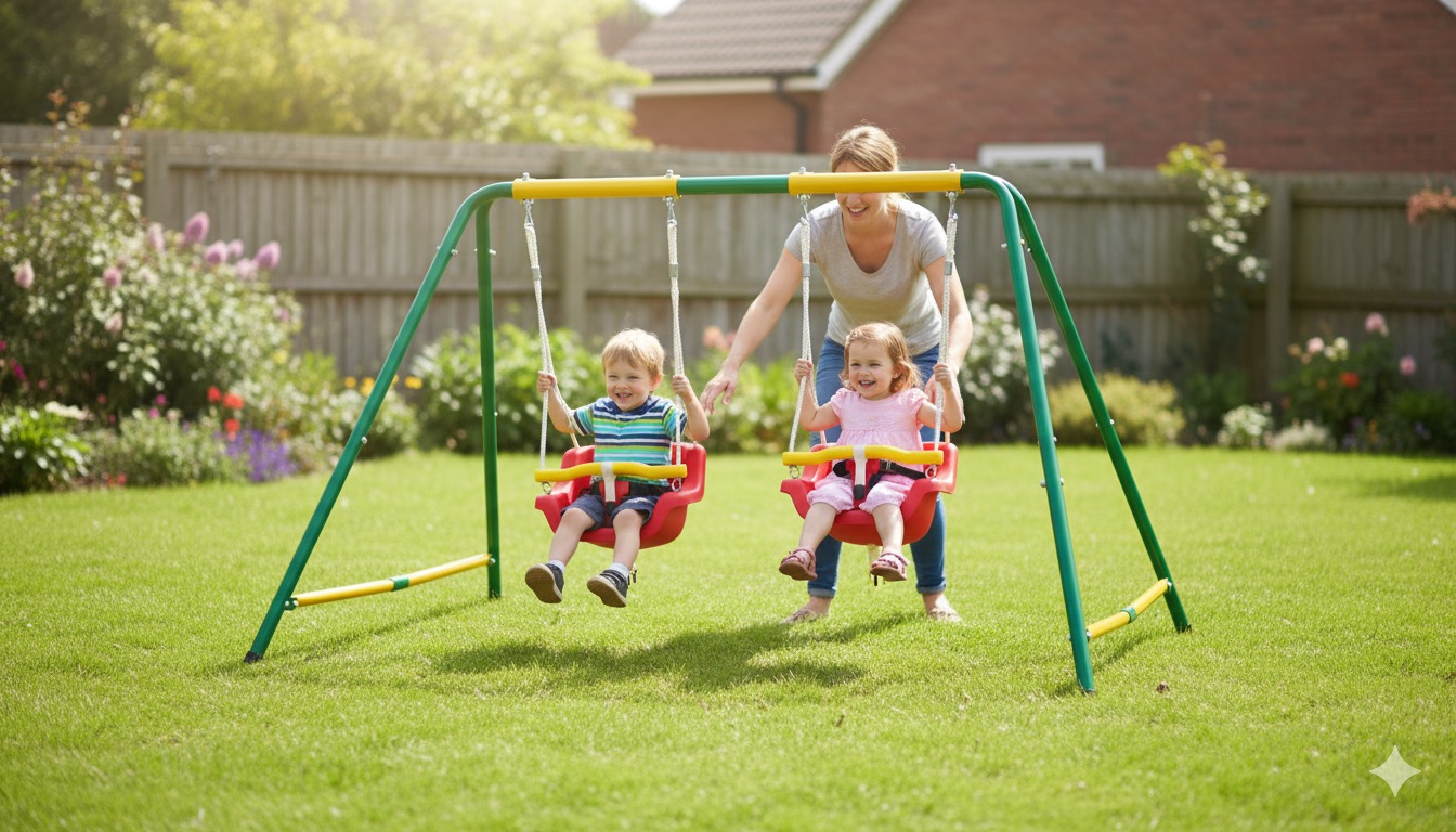 Double Toddler Metal Swing Set with Safety Seats