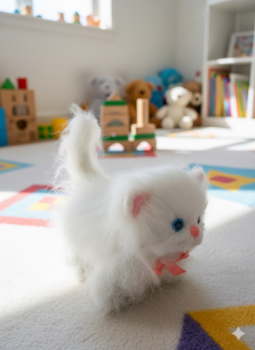 Interactive White Kitten Toy - Meows, Lights Up & Wags Tail