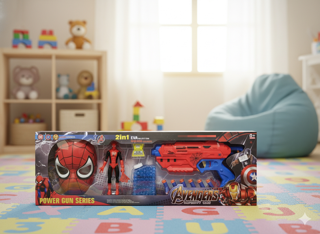 2-in-1 Spider-Man Mask & Dual-Ammo Power Gun Set